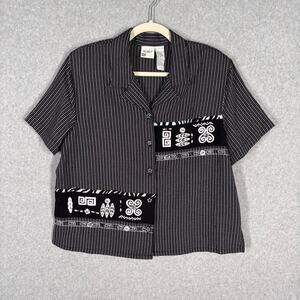 VTG 90s Koret Shirt Medium Tribal Painted Granny Beachy‎ Artsy Shoulder Pads